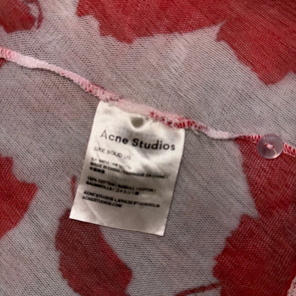 Acne Studios Sheer Red Floral Button-Up Blouse - Picture 4 of 5